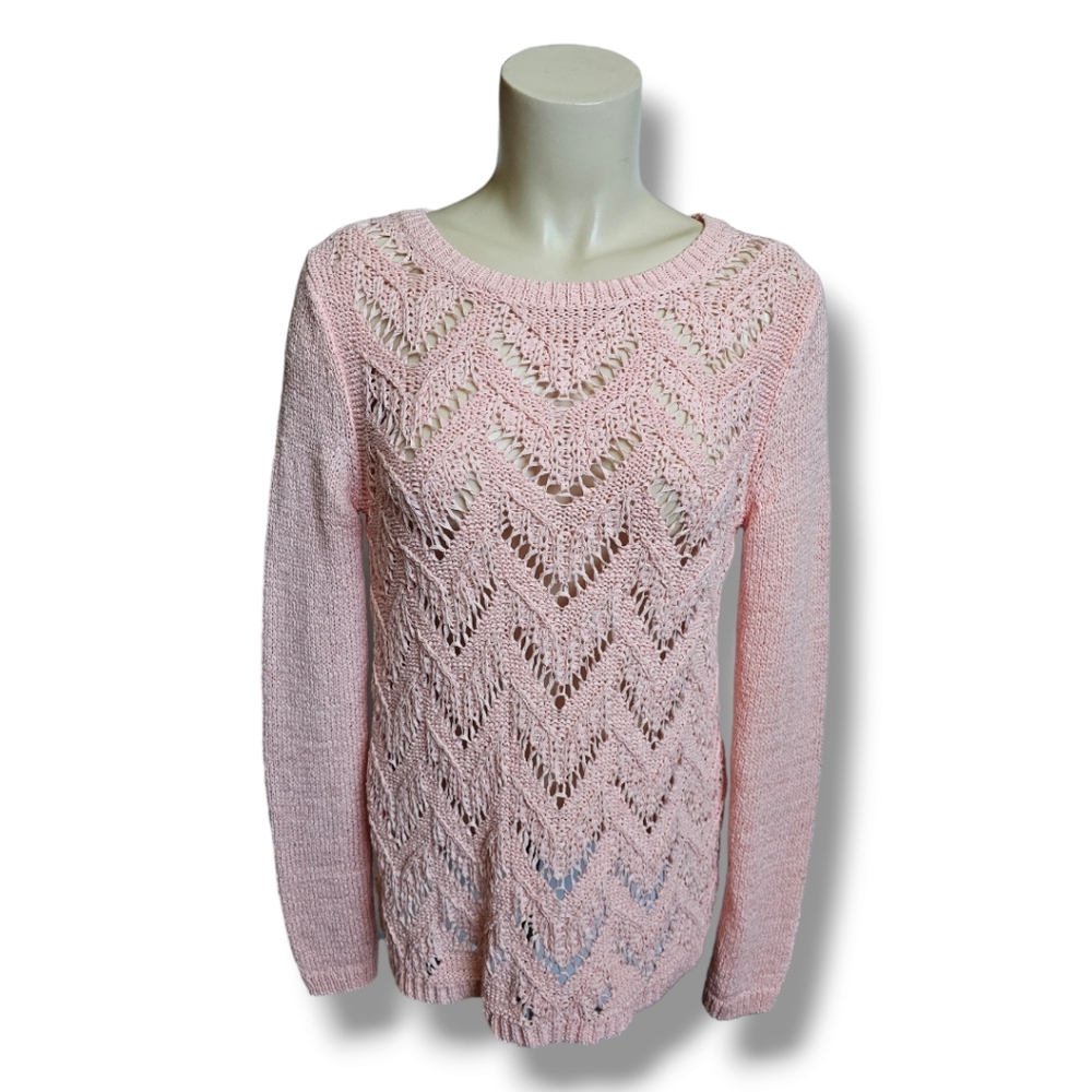 Talbots Pink Peach Pointelle Knit Crewneck Sweater. Medium
